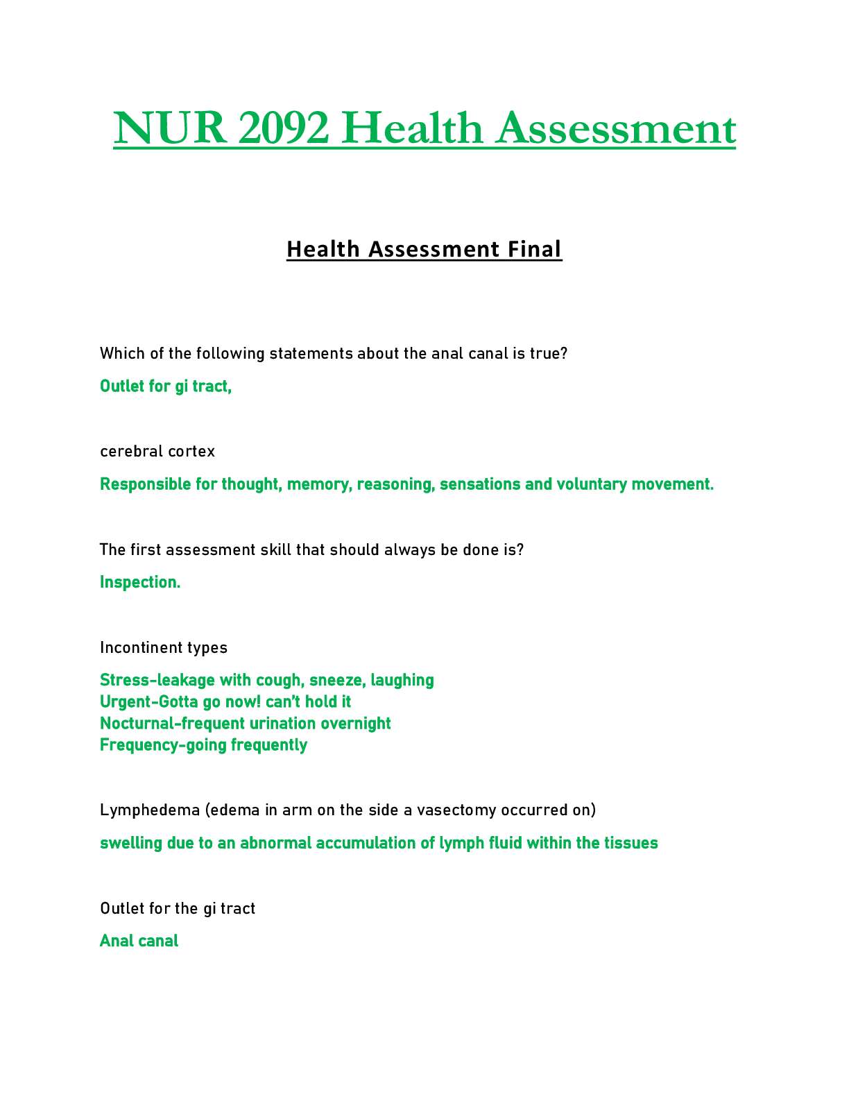 Preview image for NUR2092 / NUR 2092 Final Exam Updated: Health Assessment - Rasmussen